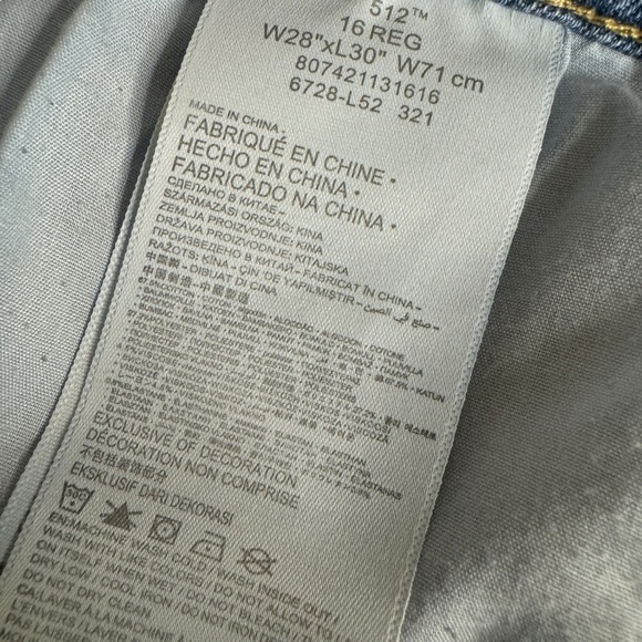 Levi’s 512 Slim Taper Light Wash denim jeans girls 16 regular - Picture 5 of 11